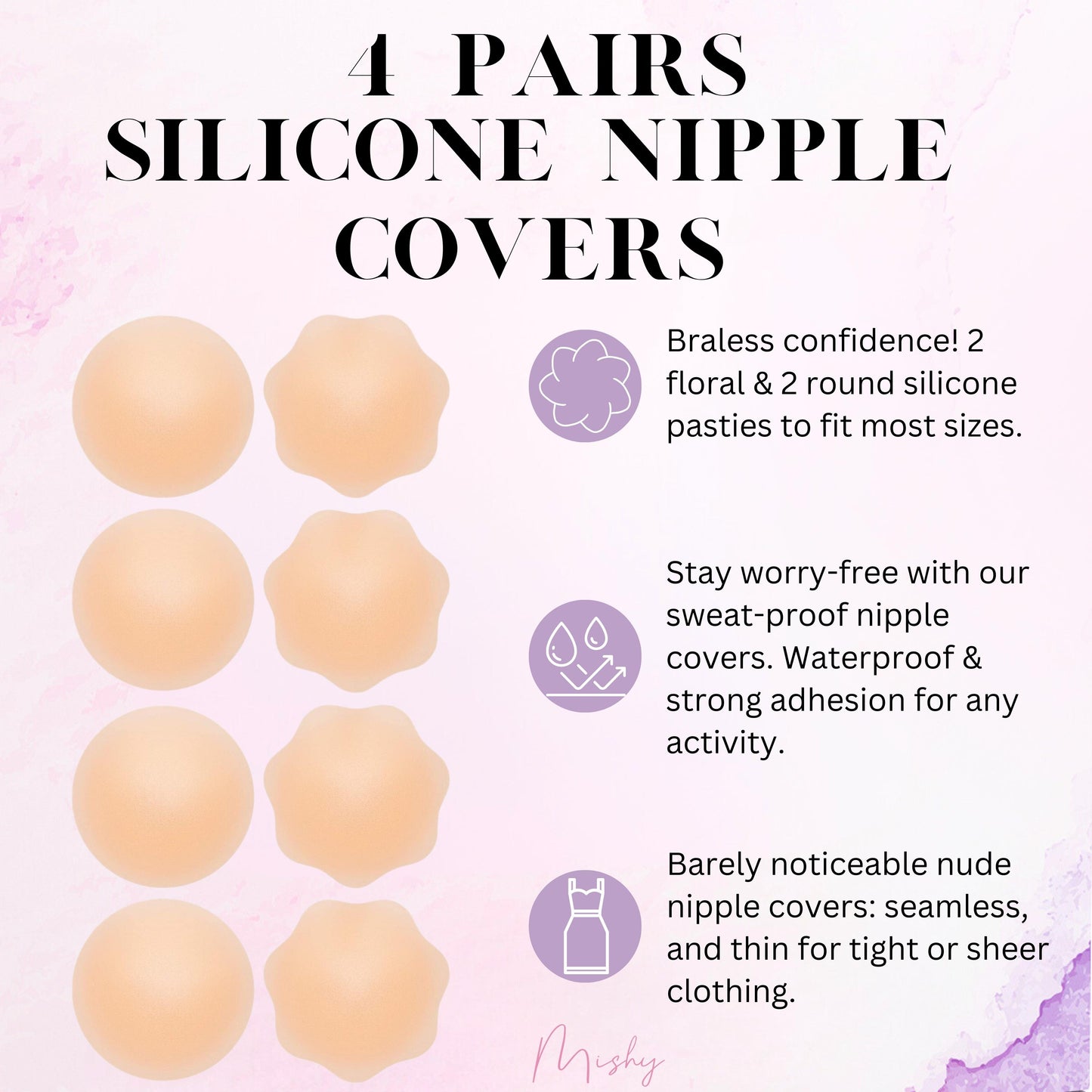 4 pairs of silicone nipple covers and information about them