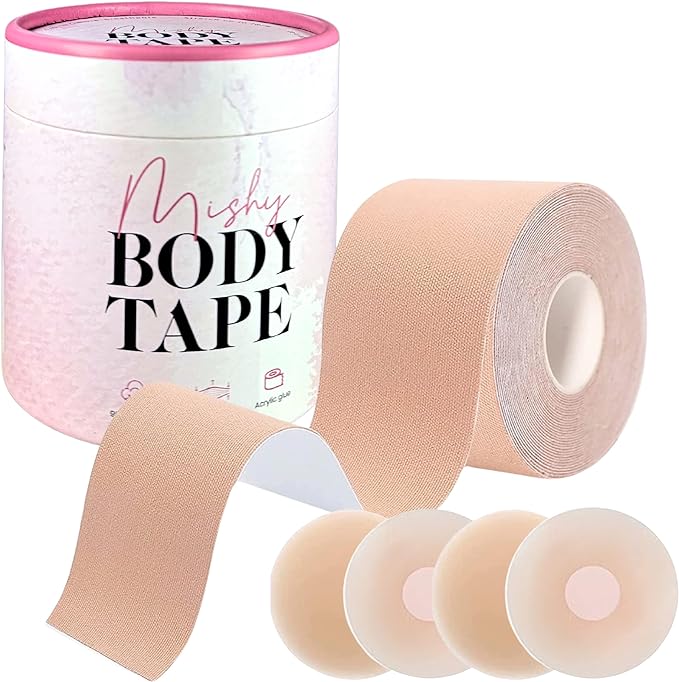 mishy body tape box and tape outside the box pink and white 